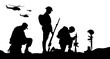© Impixmart - Sad army soldiers in sorrow for fallen comrade during military funeral honor. Silhouette of usa military army with weapons. American independence or memorial day background. Pride and honor symbol.