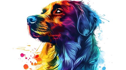 Whimsical Dog Sticker Design with Colorful Rainbow Background