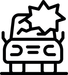 Sticker - Line icon of a car crash with a damaged front and broken windshield