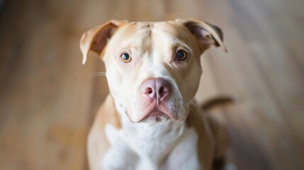 Canvas Print - Dog at home sitting on floor looking at camera