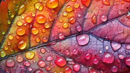 Wall Mural - fresh raindrops on vibrant leaf natures abstract beauty closeup photo