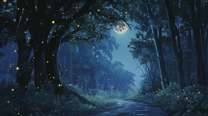 Canvas Print - In the glow of moonlight, the surveyors ventured into the depths of the forest, guided by the faint glow of fireflies dancing in the night.