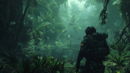 Wall Mural - Into the unknown abyss, the elite unit ventures, their mission clear: uncover the island's hidden truths.