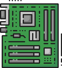 Fototapete - Computer motherboard software color thin line icon. Server or PC hardware product develop, web application, digital technology software or drivers outline vector icon or pictogram