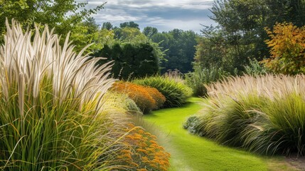 Poster - The aesthetic appeal of ornamental grasses in garden design adds texture, movement, and visual interest to landscapes.