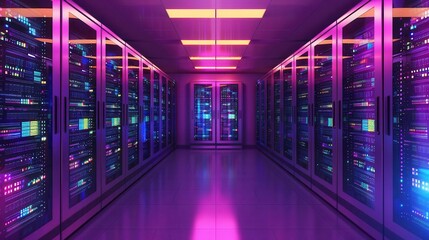 Wall Mural - hightech data server center with glowing lights cloud computing infrastructure futuristic digital illustration