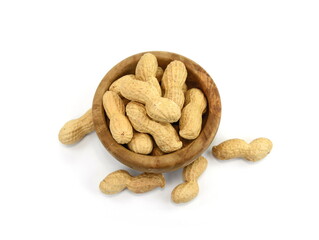 Wall Mural - Organic peanuts in shell, isolated on white background. Raw peanuts on a white background. Unshelled peanuts.