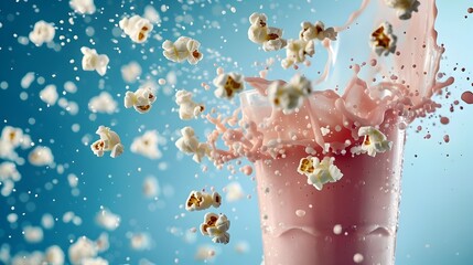 Wall Mural - Energetic Smoothie Maker in Action with Popcorn Flying in Colorful Blender Splash