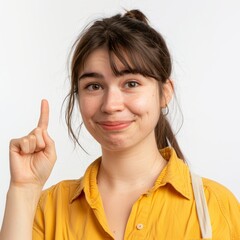 Wall Mural - A young woman giving a subtle nod, her face expressing friendly agreement, on a white background. 