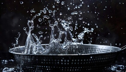 Sticker - Water flowing through colander holes on dark surface