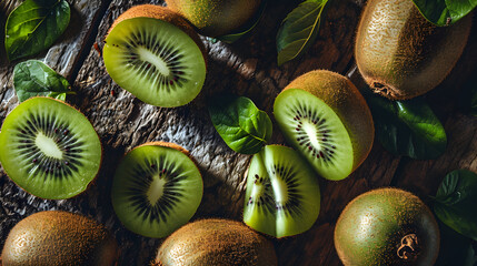 fresh kiwi fruit top down view background poster 