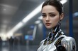 © Hrynchuk - Portrait of female robot on blurred background. Ai Generated