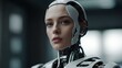 © Hrynchuk - Portrait of female robot on blurred background. Ai Generated