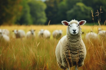 Sheep on grass field.