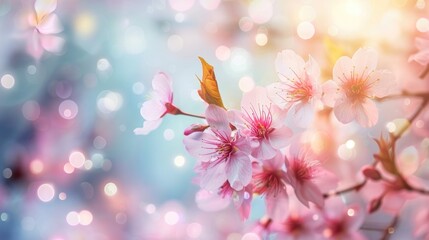 Wall Mural - Cherry blossom in spring with blurred background for travel and vacation