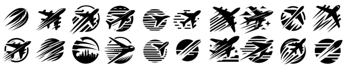 Wall Mural - vector set of fast airplane logo silhouettes