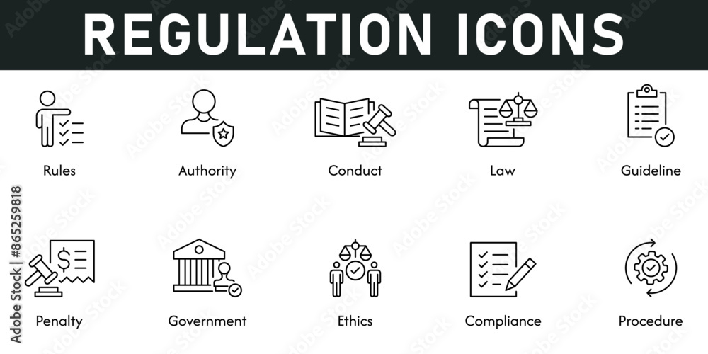 Regulation Icons vector illustration with thin line editable stroke ...