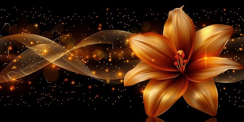 Wall Mural - Golden Lily With Ribbon and Sparkles