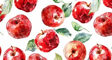 Apples on a white background with leaves