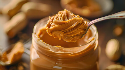 Peanut butter in an open jar Empty peanut butter container The last spoonful of delicious pasta snacks