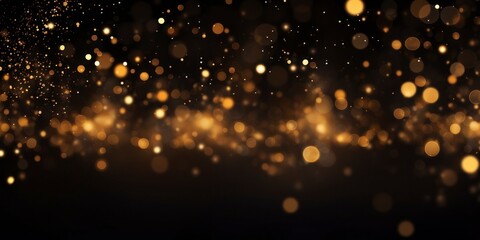 Wall Mural - Golden glitter bokeh on black background. Holiday and celebration concept.