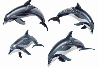 Sticker - Dolphin clipart icon set in various characters, bottlenose dolphin performance with generative AI.