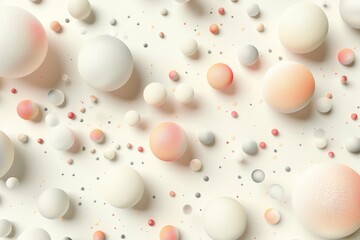 Wall Mural - The scene consists of pastel balls, soap bubbles, and blobs floating in the air isolated over a pastel background.