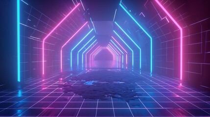 Wall Mural - Abstract glowing neon high speed light background, empty space scene, reflection floor, virtual reality, cyber space futuristic sci-fi background, motion line high speed for mockups.