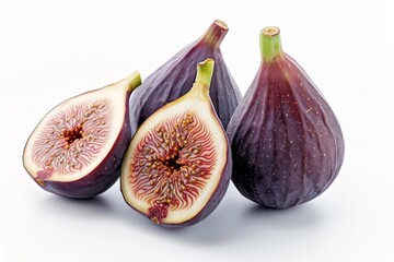 Wall Mural - A pile of ripe figs isolated on a white background, a popular seasoning fruit, a fresh tasty and delicious fruit.