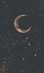 vintage style Astrological background features gold moon  on dark starry sky, wall art, wallpaper, tapestry