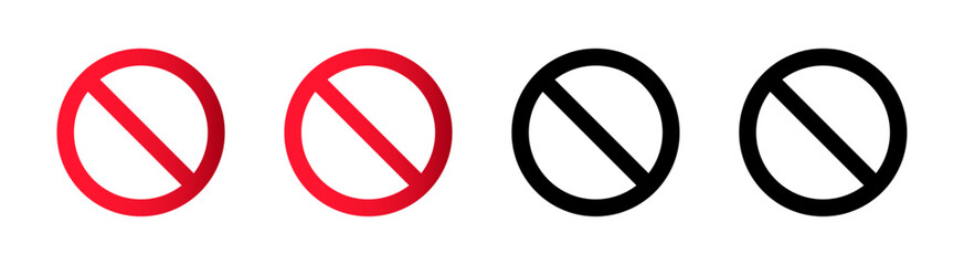 Wall Mural - Red and black ban icon set. Editable vectors stop prohibitions black and red icon. No sign, empty no symbol. Forbidden sign not allowed in red and black. ban icon symbol. Stop entry sign. Vector icon.