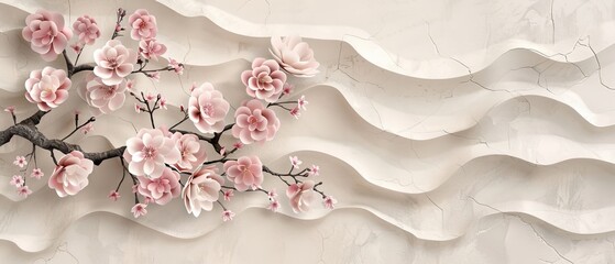 Wall Mural - Cherry blossom flower modern background. Geometric pattern with Asian elements in vintage style.