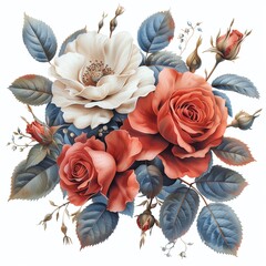 Wall Mural - bouquet of red roses on white