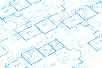 Wall Mural - Architecture blueprint on digital lcd display with reflection. Abstract technology background. 3D rendering.