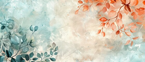 Wall Mural - An art background with watercolor texture modern illustration. A floral branch pattern illustrated with brush strokes in a vintage style. Pastel colors with handdrawn lines.