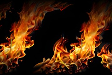 Fire flames on black background Generative AI 