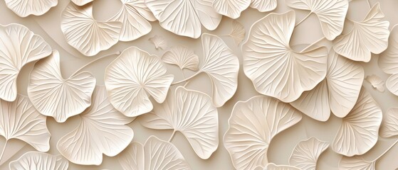 Wall Mural - This modern pattern background features ginkgo leaves drawn by hand.