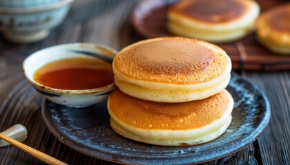 Wall Mural - Bean filled pancakes known as dorayaki are a popular type of Japanese confection consisting of two small cakes