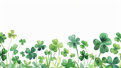 Wall Mural - Close-up and cropped image of a shamrock plant on white background. Greetings card for St. Patrick's Day.
