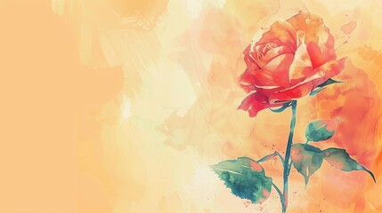 Wall Mural - A watercolor rose flower abstract art piece on a light orange background