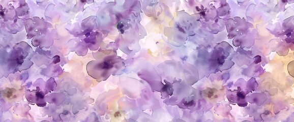 Wall Mural - The background of the design is an abstract floral design. It contains flowers in purple, yellow, pink colors in floral watercolor texture. The design is suitable for fabric, prints, and covers.