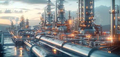 Aufkleber - Futuristic smart factory industry landscape realistic. Generative AI.
