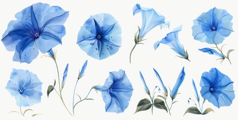 Wall Mural - Clipart of a morning glory flower illustrated in watercolor.