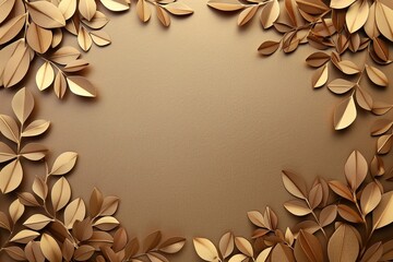 Poster - paper cut horisontal frame with 4 leaves clowers in golden color 