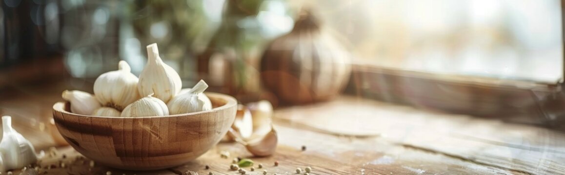 Garlic in Wooden Bowl