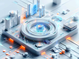 Poster - Intelligent data analytics platform, modern, tech, data analytics, flow icons, isometric, 3D. Generative AI.