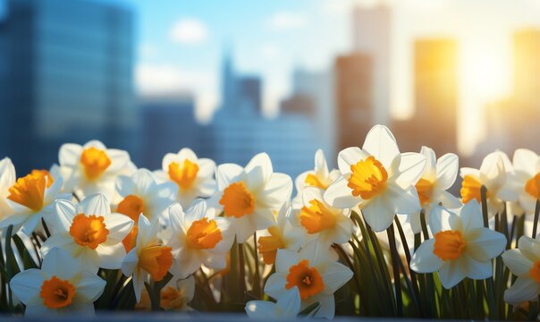 Daffodils Blooming in the City