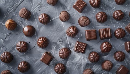 Canvas Print - Delicious chocolate candies on a gray backdrop