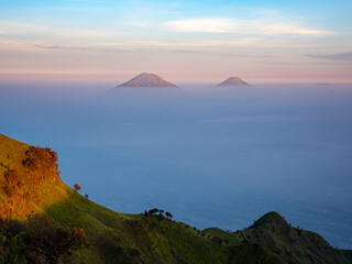 Sticker - the magnificent Merapi Volcano in Java Island, Indonesia. Merapi Volcano is one of the most active volcano in the world. 