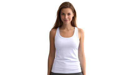 Wall Mural - young woman with white tank top front view cutout